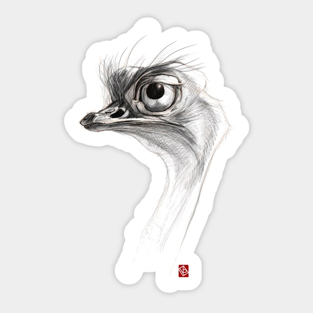 Sketchy Ostrich Sticker by Khasis